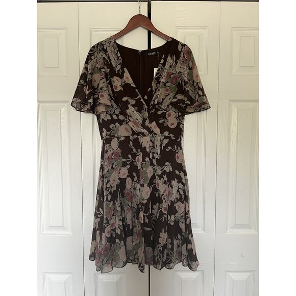 Women’s Ralph Lauren Brown Floral Dress Size 12 NWT - Picture 1 of 6